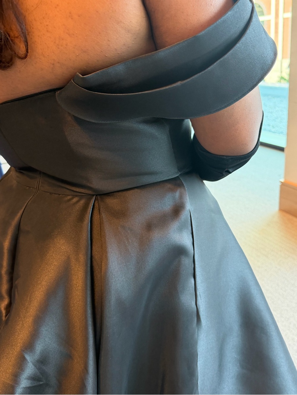 Black Satin Full A-Line Evening Dress - Classic Formal Style - Picture 6 of 8